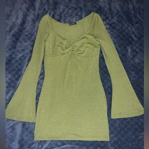 SHEIN Twist Front Flounce Sleeve Bodycon Mini Dress Lime Green Large
